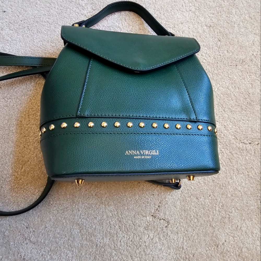 Genuine Italian leather Green Backpack NEW With Tags Anna Virgili Agnese - Picture 5 of 7